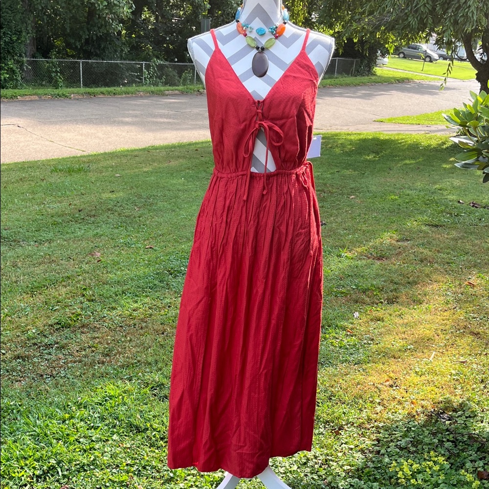 O’Neill Sleeveless Maxi Dress cut out back tie front Size L  NWT